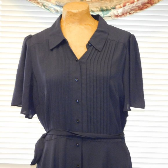 $128 NANETTE LEPORE 2 Piece Navy Blue Pintuck Dress M 10 - Picture 4 of 6